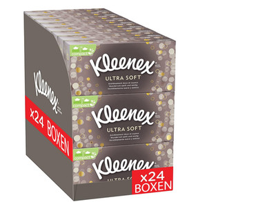 Kleenex Ultra Soft Kosmetiktücher-Boxen Taschentücher 3-lagig 24 x 64 Tücher