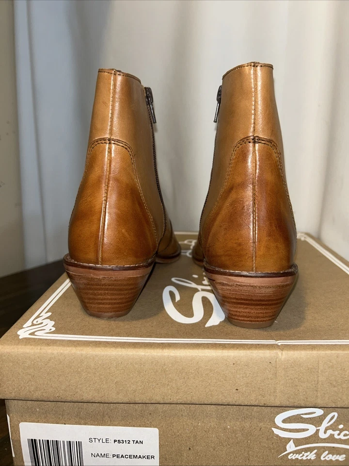 NEW SBICCA PEACE MAKER WESTERN STYLE LEATHER ANKLE BOOTS COLOR TAN SIZE US 7 NIB - Image 3 of 4