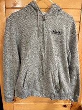 This is a grey Indian Motorcycle full-zip hoodie. Size L
