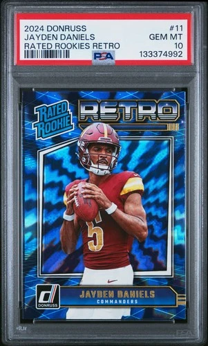 2024 PANINI DONRUSS RATED ROOKIES RETRO #11 JAYDEN DANIELS ROOKIE RC PSA 10