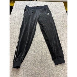Nike Velour Jogger Pants Small Grey Black Velvet Sweatpants Piping Logo