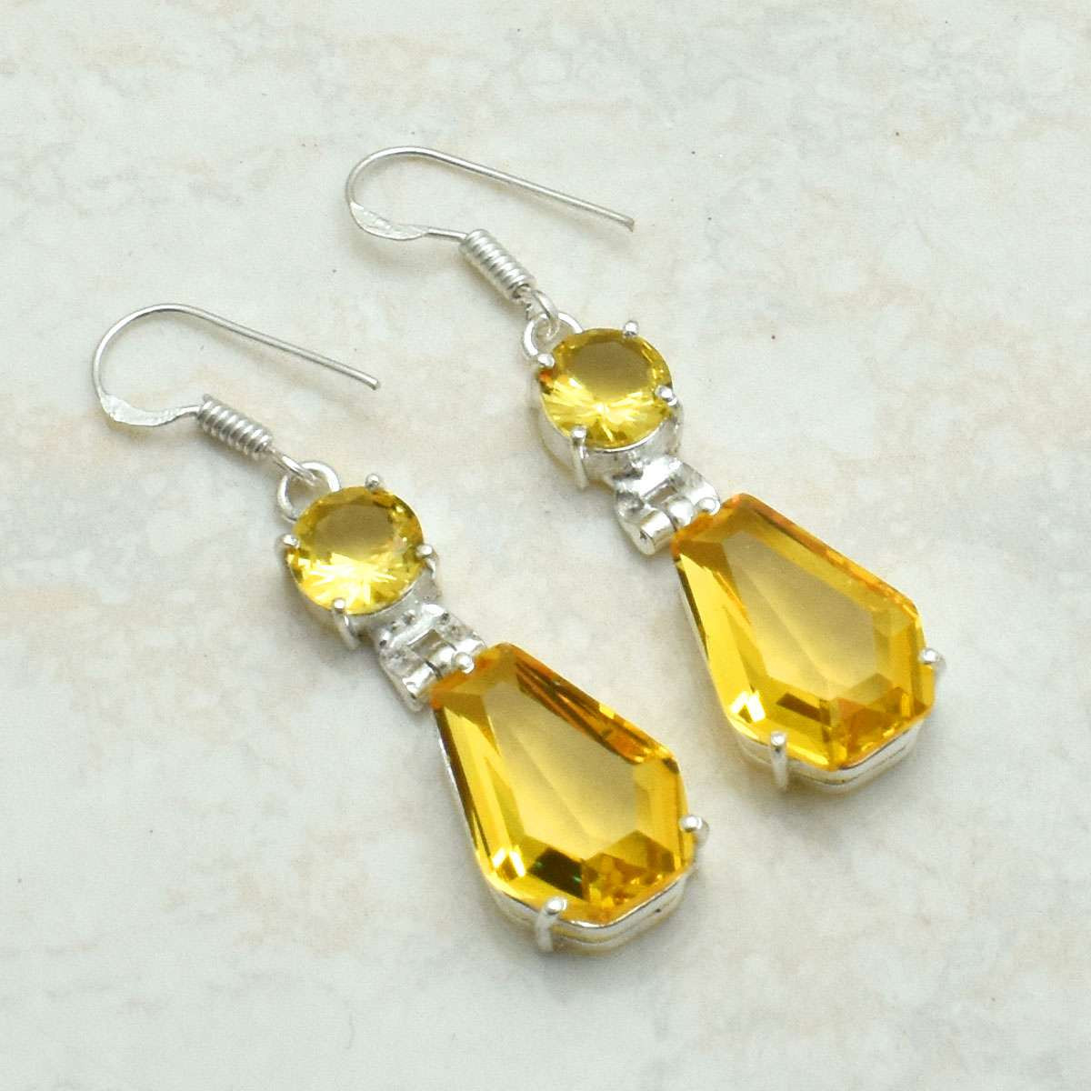 Handmade Citrine Gemstone Drop Dangle Earrings 2.08 Inches AE-11111