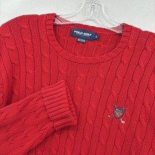 Vintage Polo Ralph Lauren Sweater Mens Large Golf Cable Pullover Crest Valhalla