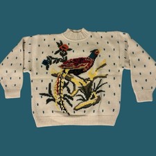 Nautica RARE Vintage Korea 100 Wool Colorful Cozy Pheasant Sweater LARGE READ 