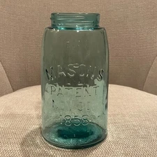 Mason’s Patent Nov. 30th 1858 Blue Quart Canning Fruit Preserving Jar w/ Bubbles