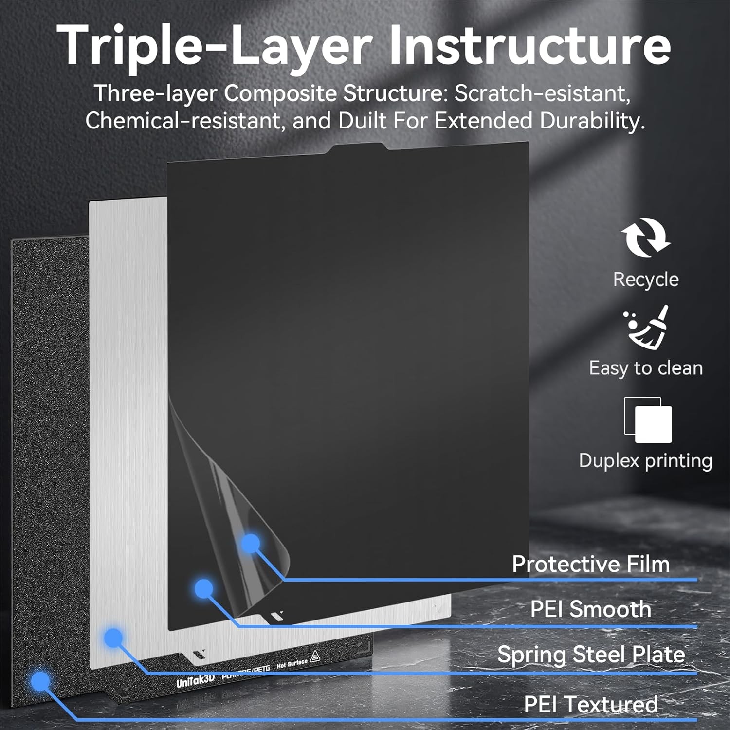 260x271MM PEI Build Plate for 264*276mm, Double Sided (Smooth+Textured) 