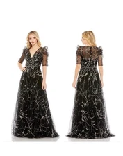 Mac Duggal #20428 Black/Gold/Silver/ Long Sleeve Gown