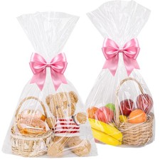 Petutu 12 Pack Clear Cellophane Bags - Large Clear Baskets Bags, Cellophane W...