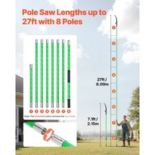 Manual Pole Saw, 3.87-27 ft Extendable Pole Tree Pruner, Sharp 65Mn Steel Blade,