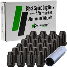 Black 7/16-20 Lug Nuts For Aftermarket Wheels - Closed End Spline - Set of 24
