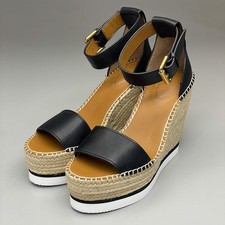 SEE BY CHLO  Glyn Calf Espadrille High Platform Sandals Black Women's Sz 11 EU