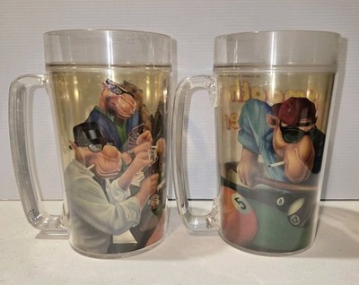 Joe Cool Plastic Thermo-Serv Beer Mugs ''Smooth Character'' & ''Hard Pack''
