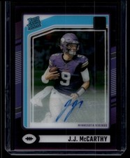 2024 Clearly Donruss Football J.J. McCarthy #61 Rated Rookie Purple Auto /75