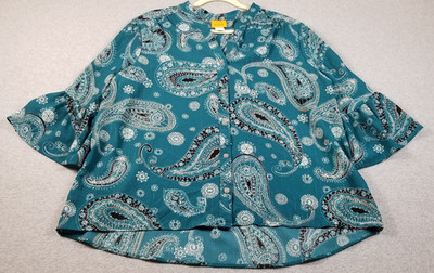 Ruby Rd. Top Women s Extra Large XL Multicolor Paisley Metallic ¾ Bell Sleeves