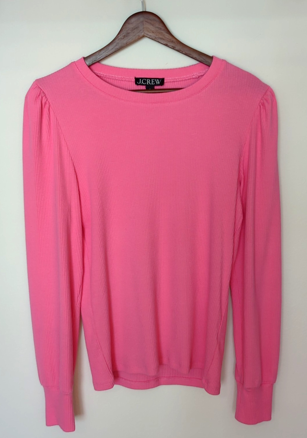 J. Crew Pink Ribbed T-Shirt Long Sleeve Cotton Women’s Medium Neon