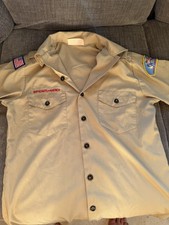 Vintage 90 Boy Scouts of America BSA Men's Small Shirt Tan Patches Short Sleeve
