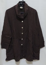 Match Point 100% Linen Tunic Brown With Shell Buttons Size Medium Made I'm USA