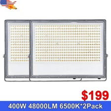 2 Pack 400W Plug in Flood Light 48000Lms 6000 6500K IP65 Waterproof Soccer Field