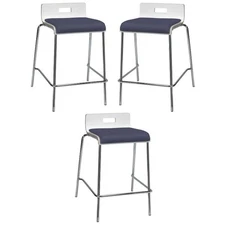 Home Square 25" Vinyl Seat Counter Stool in White and Grape - Set of 3