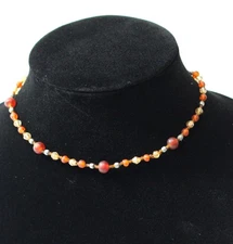 Estate Vintage Zad Marked Red Beaded Choker Necklace Hip Retro Minimalist