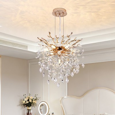 18'' Luxury Tree Branch Crystal Chandelier Gold Pendant Light LED Ceiling Fixture