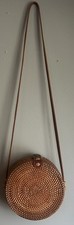 Brown Round Woven Crossbody Bag Leather Strap...