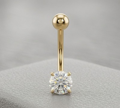 Prong Set Round CZ Belly Button Navel Ring Body Jewelry Real 10k Yellow Gold