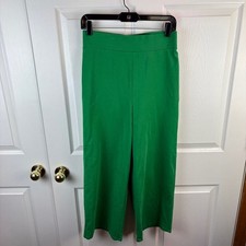 Boden Cropped Jersey Trousers Pants Green Pull On Wide Leg Size 8