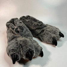 Fuzzy Slippers Gray Animal Paw with claws Kids XL Size Large