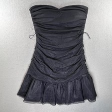 Forever 21 Women Mini Dress Black Nylon Ruched Large Y2K Party Bodycon Strapless