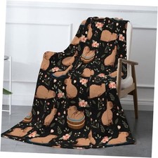 Cute Capybara Pattern Soft Fleece Blanket - Cozy and Cute 50"x40" Black 12
