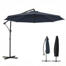 10ft Cantilever Patio Umbrella with Cover Navy Blue UV Protection 360 Rotation