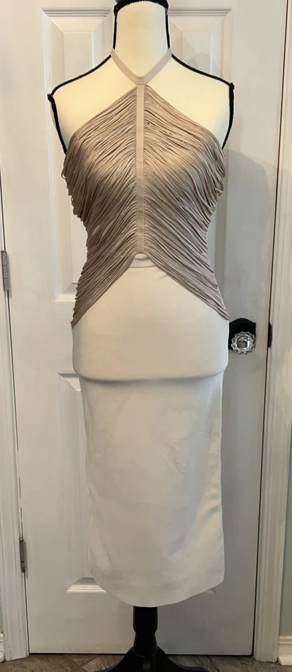 Herve Leger Paris Beige & White The Addison Dress Size XS (US 0-2) Designer MSRP - Image 2 of 4