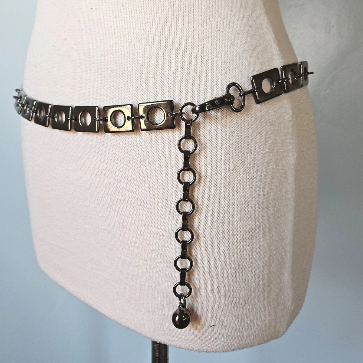 Geometric Chain Belt Silver Gold Tone Squares Circles Adjustable Waist Belt O/S 1970s+chain+belt.jpg?format=2500w main image 2