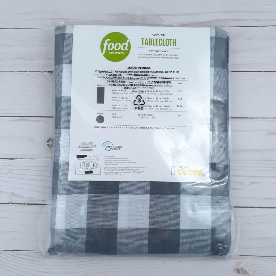 Fabric Tablecloth Buffalo Plaid Gray White 52x70 - Image 3 of 3