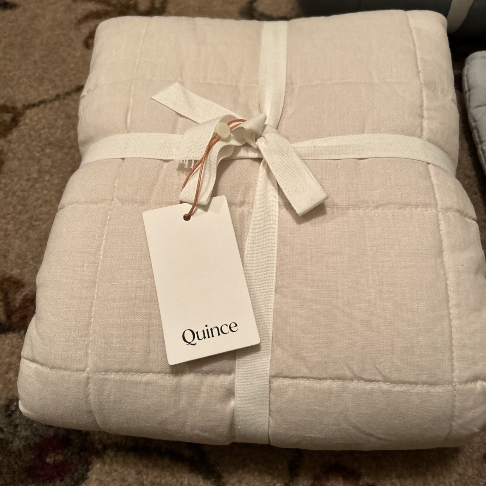 LOT OF 3- Quince European Linen Box Quilted KING Shams- Sand, Sage, Dusty Blue