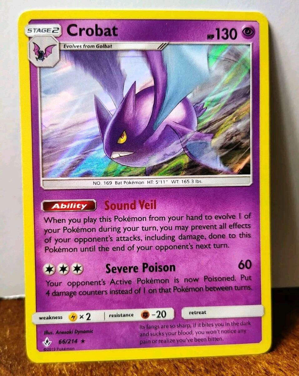 POKEMON CROBAT 66/214 HOLO RARE UNBROKEN BONDS NEAR MINT