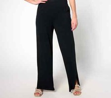 Denim  Co. Beach Jersey Wide Leg Pant With Slits-Black-XXS A637289 NEW