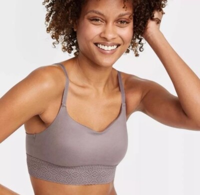 Auden Women's So Soft Bralette Gray Size Medium Fits 34C 34D 36B 36C