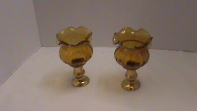 Short Ruffled Edge Glass Votive Cup,  Amber  PAIR, E14