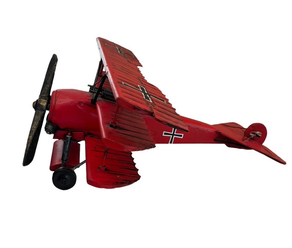 World War I Red Baron Metal Triplane Fokker DR1 Airplane Wood Propeller