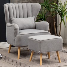 Velvet Occasional Accent Armchair Footstool Modern Shell Back Lounge Chair Sofa