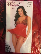 NWT Seven Til Midnight Womens SZ Small Red Babydoll w/ G String Thong Lingerie