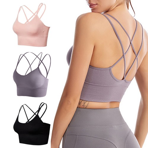 Women Strappy Sports Bra Yoga Running Support Impact Gym Workout Tank Top Vest - - Picture 1 of 26