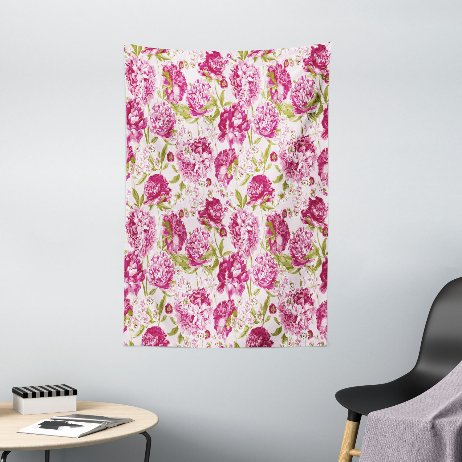 Flower Tapestry Peonies and Leaf Floral Print Wall Hanging Decor
