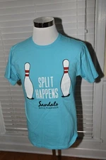 NEW "Split Happens" Bowling pins themed Sandals Barbados Med T-Shirt
