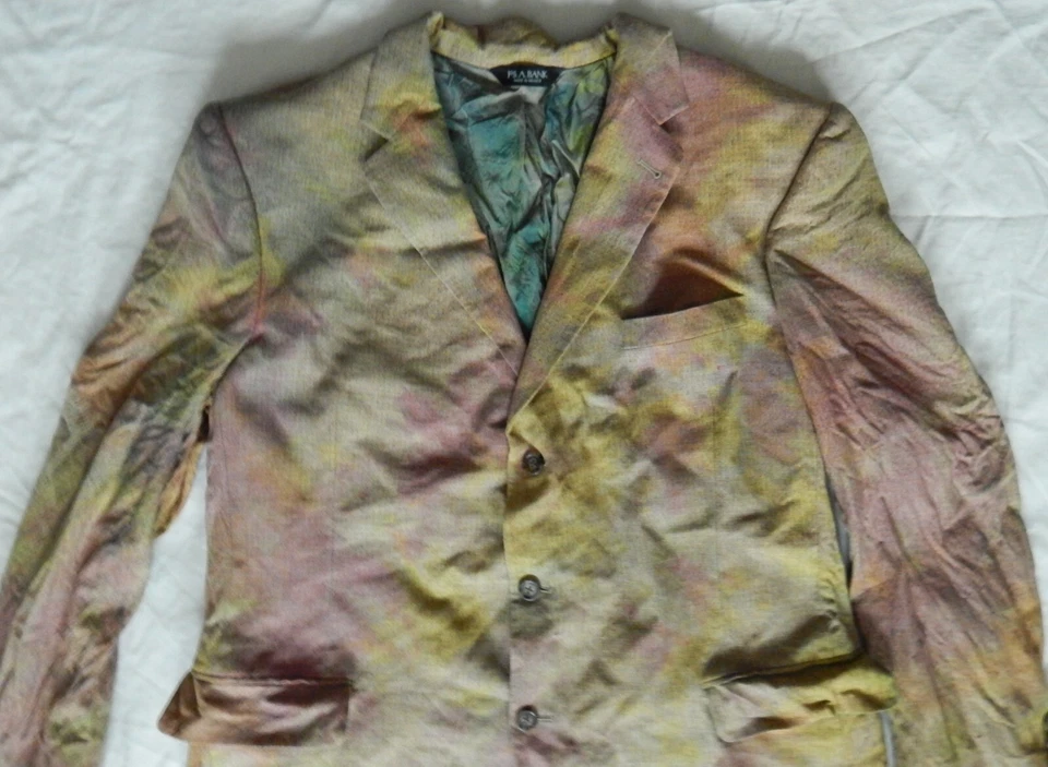 Silk Tie Dye Green Pink 3-Button Blazer Suit Jacket - 48R Mens Hand Made XL - Image 3 of 4