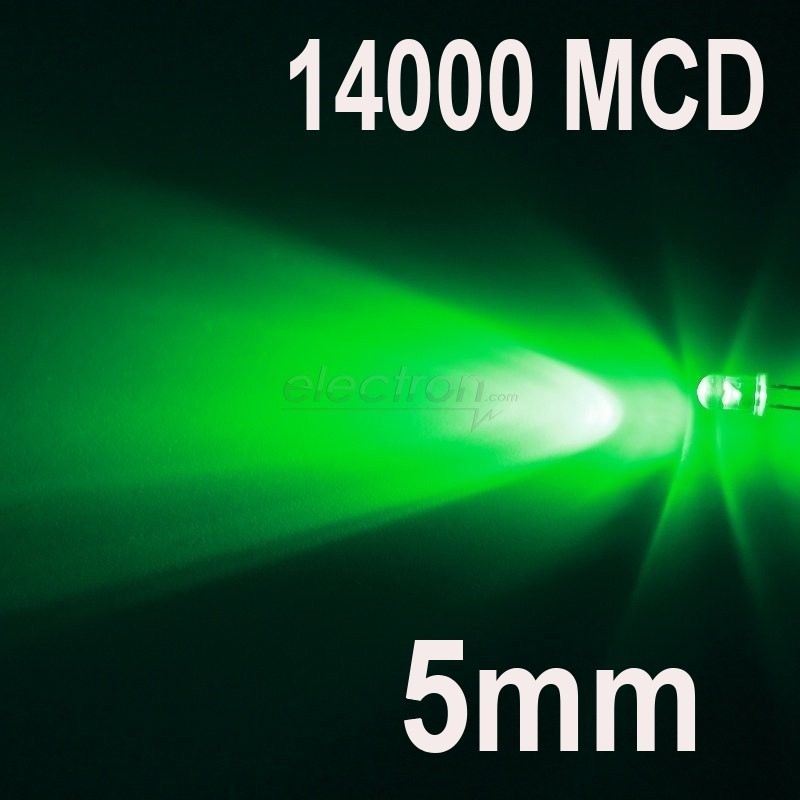 100 LED Diodes 5Mm Green Brightness 14000 MCD Green