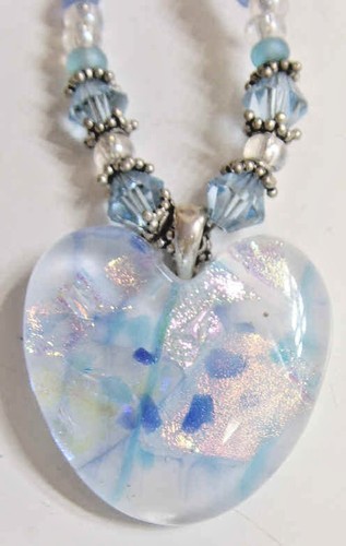 vintage classy dichroic glass heart crystal beads sterling silver necklace 43041 - Picture 6 of 6