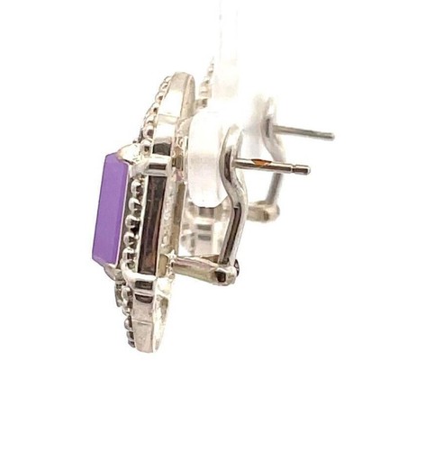 Judith Ripka Sterling Silver, Lavender Jade and CZ Omega Back Earrings - Picture 5 of 8